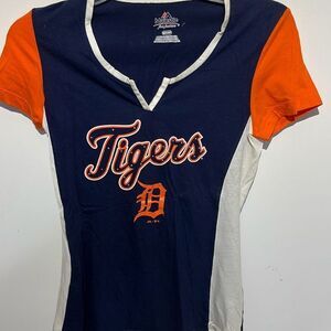 Majestic Fan Fashion Womens Multicolor Detroit Tigers Short Sleeve T-Shirt Small